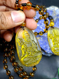 Kwan Yin Bodhisattva Pendant in Treated Citrine with Yellow & Black Beads Mala – 42g, 15-Inch Spiritual Wealth & Success Necklace | ONE PIECE ONLY