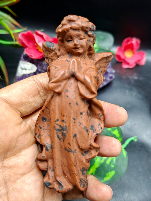 Mahogany Obsidian Winged Angel Carving – A Divine Blend of Protection & Elegance | Reiki/Chakra/Healing/Energy | Home Decor | Weight 115 gm