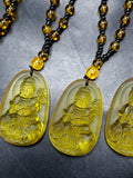 Guan Yin Bodhisattva Pendant in Treated Citrine with Yellow and Black Beads Mala – 44g, 15-Inch Elegant Spiritual Necklace for Meditation, Manifestation, Wealth & Protection | ONE PIECE ONLY