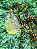 Lord Buddha Carved Pendant in Treated Citrine with Yellow and Black Beads – A Path to Wisdom, Wealth, and Inner Calm | Gemstone Mala | Birthday Gift