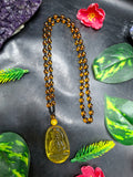 Lord Buddha Carved Pendant in Treated Citrine with Yellow and Black Beads – A Path to Wisdom, Wealth, and Inner Calm | Gemstone Mala | Birthday Gift