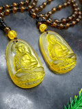 Lord Buddha Carved Pendant in Treated Citrine with Yellow and Black Beads – A Path to Wisdom, Wealth, and Inner Calm | Gemstone Mala | Birthday Gift