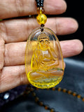 Lord Buddha Carved Pendant in Treated Citrine with Yellow and Black Beads – A Path to Wisdom, Wealth, and Inner Calm | Gemstone Mala | Birthday Gift