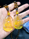 Lord Buddha Carved Pendant in Treated Citrine with Yellow and Black Beads – A Path to Wisdom, Wealth, and Inner Calm | Gemstone Mala | Birthday Gift