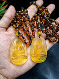 Lord Buddha Carved Pendant in Treated Citrine with Yellow and Black Beads – A Path to Wisdom, Wealth, and Inner Calm | Gemstone Mala | Birthday Gift