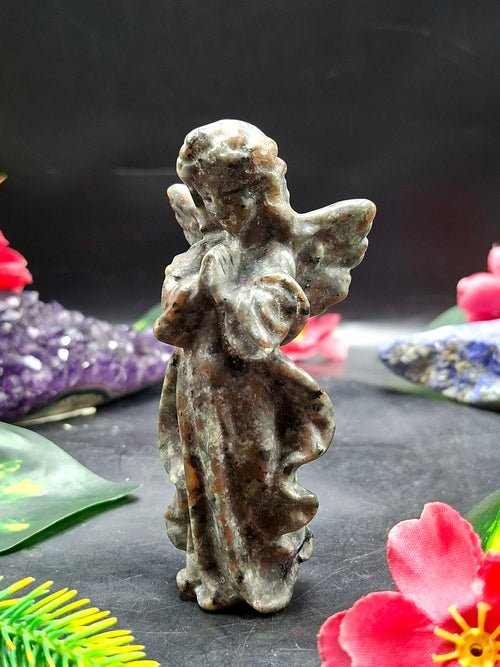 Yooperlite Winged Angel Carving – Hand-Carved Angel with Folded Hands for Prayer, Positive Energy, Home & Office Décor, 110 gms, 4 Inches
