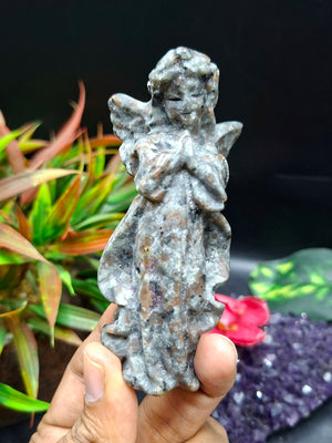 Yooperlite Winged Angel Carving – Hand-Carved Angel with Folded Hands for Prayer, Positive Energy, Home & Office Décor, 110 gms, 4 Inches