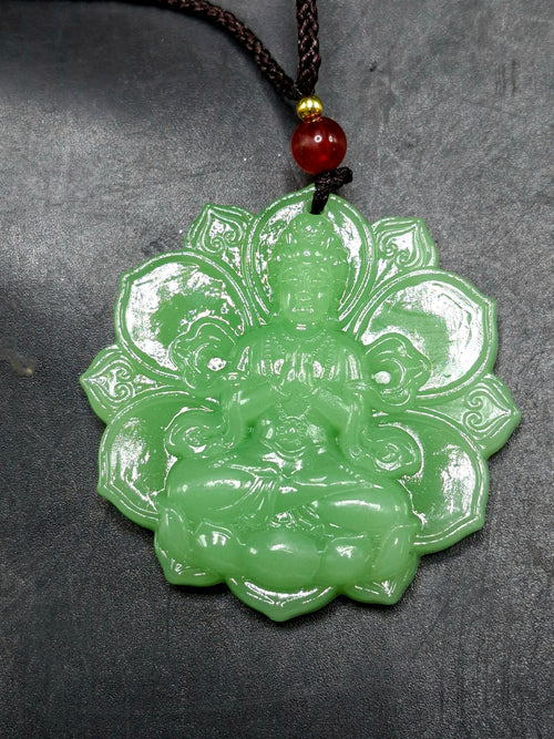 Jade Guan Yin Bodhisattva Pendant with Thread Mala – Spiritual Healing, Success & Chakra Balancing Stone | Gemstone Mala | Birthday Gift | ONE PIECE ONLY