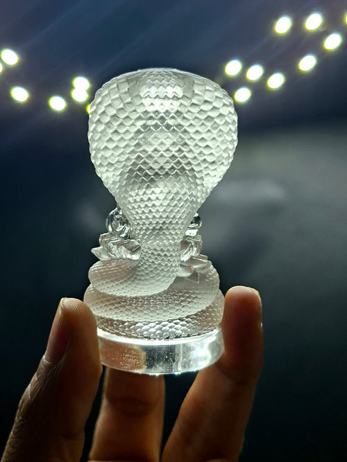 Lord Buddha Protected by Serpent Carving in Himalayan Quartz – A Symbol of Divine Protection, Serenity, and Enlightenment | Reiki/Chakra/Healing/Energy | Home Decor