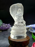 Lord Buddha Protected by Serpent Carving in Himalayan Quartz – A Symbol of Divine Protection, Serenity, and Enlightenment | Reiki/Chakra/Healing/Energy | Home Decor