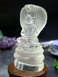 Lord Buddha Protected by Serpent Carving in Himalayan Quartz – A Symbol of Divine Protection, Serenity, and Enlightenment | Reiki/Chakra/Healing/Energy | Home Decor