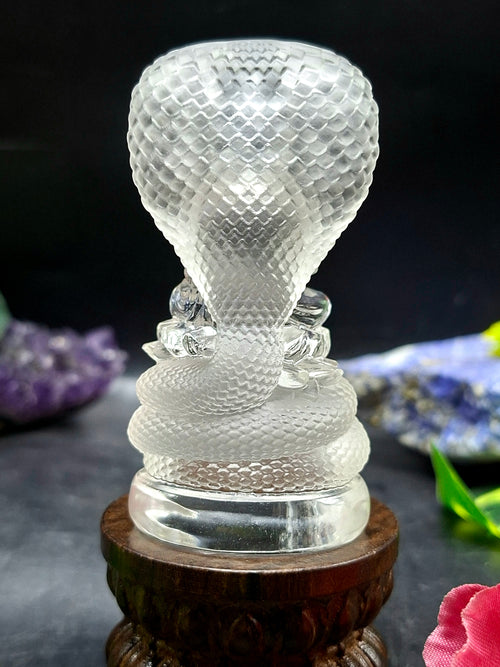 Lord Buddha Protected by Serpent Carving in Himalayan Quartz – A Symbol of Divine Protection, Serenity, and Enlightenment | Reiki/Chakra/Healing/Energy | Home Decor