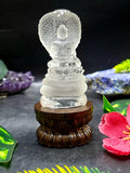 Lord Buddha Protected by Serpent Carving in Himalayan Quartz – A Symbol of Divine Protection, Serenity, and Enlightenment | Reiki/Chakra/Healing/Energy | Home Decor