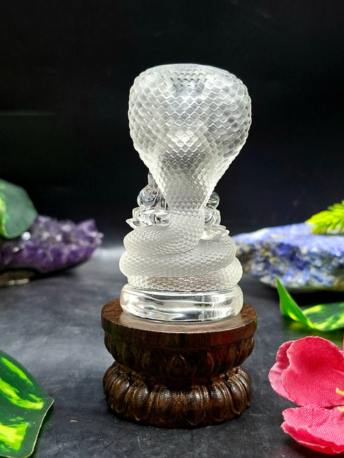 Lord Buddha Protected by Serpent Carving in Himalayan Quartz – A Symbol of Divine Protection, Serenity, and Enlightenment | Reiki/Chakra/Healing/Energy | Home Decor