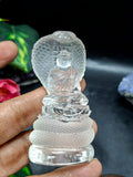 Lord Buddha Protected by Serpent Carving in Himalayan Quartz – A Symbol of Divine Protection, Serenity, and Enlightenment | Reiki/Chakra/Healing/Energy | Home Decor