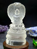 Lord Buddha Protected by Serpent Carving in Himalayan Quartz – A Symbol of Divine Protection, Serenity, and Enlightenment | Reiki/Chakra/Healing/Energy | Home Decor