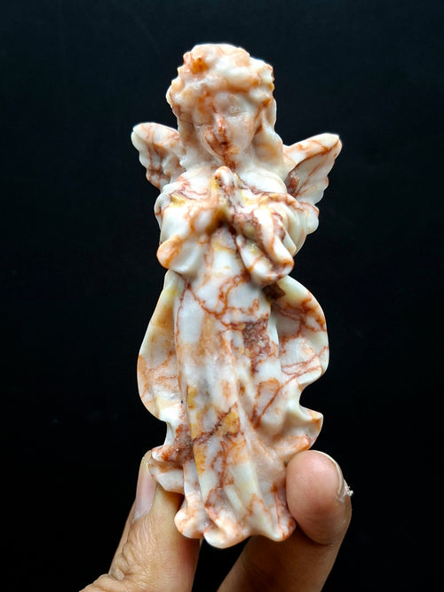 Red Network Jasper Winged Angel Carving – Hand-Carved Prayer Angel Figurine for Positivity, Protection, Home & Office Décor, 114 gms, 4 Inches