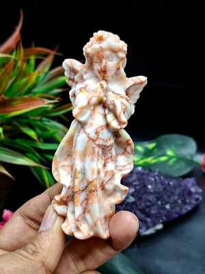 Red Network Jasper Winged Angel Carving – Hand-Carved Prayer Angel Figurine for Positivity, Protection, Home & Office Décor, 114 gms, 4 Inches