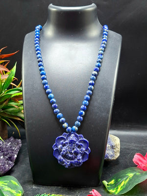 Lapis Lazuli 8mm Beaded Mala with Lord Ganesh Pendant – For Healing, Manifestation & Daily Protection | Gemstone Mala | Birthday Gift