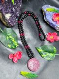 Black Tourmaline and Pink Onyx 8mm Beaded Mala with Honeycomb Ruby Pendant: Offering Grounding, Emotional Comfort, Inner Peace, and a Beautiful Gift for Loved Ones | Gemstone Mala | Birthday Gift