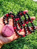 Black Tourmaline and Pink Onyx 8mm Beaded Mala with Honeycomb Ruby Pendant: Offering Grounding, Emotional Comfort, Inner Peace, and a Beautiful Gift for Loved Ones | Gemstone Mala | Birthday Gift
