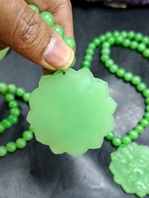 Green Aventurine 8 mm Beaded Mala with Exquisite Hand-Carved Guan Yin Bodhisattva Jade Pendant for Daily Wear, Elegant Style, Mental Peace, Healing Energy, and Meaningful Gifting | Gemstone Mala | Birthday Gift | ONE PIECE ONLY