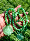 Green Aventurine 8 mm Beaded Mala with Exquisite Hand-Carved Guan Yin Bodhisattva Jade Pendant for Daily Wear, Elegant Style, Mental Peace, Healing Energy, and Meaningful Gifting | Gemstone Mala | Birthday Gift | ONE PIECE ONLY
