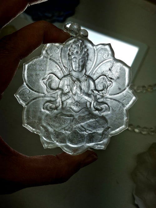 Clear Quartz 8mm Hand-Carved Mala with 3-Inch Kwan Yin Pendant – A Powerful Blend of Beauty, Calmness & Healing | Gemstone Mala | Birthday Gift