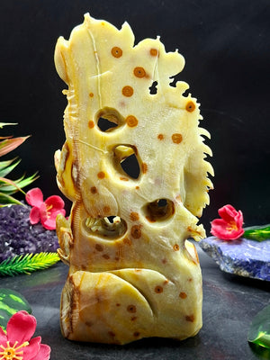 Chameleon Ocean Jasper Crystal Carving | Lotus Symbolism Statue for Balance & Abundance | Home Decor Gift | Weight 1220 gms