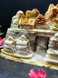 Yellow Jade Shoushan Style Landscape Carving – Mountain & Water Shanshui Feng Shui Masterpiece | Weight 5520 gms | Home Decor Gift