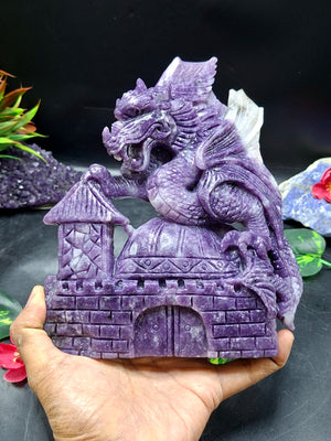 Handcrafted Lepidolite Dragon Carving – A Masterpiece of Power, Calm & Positive Energy | Reiki/Chakra/Healing/Energy | Home Decor