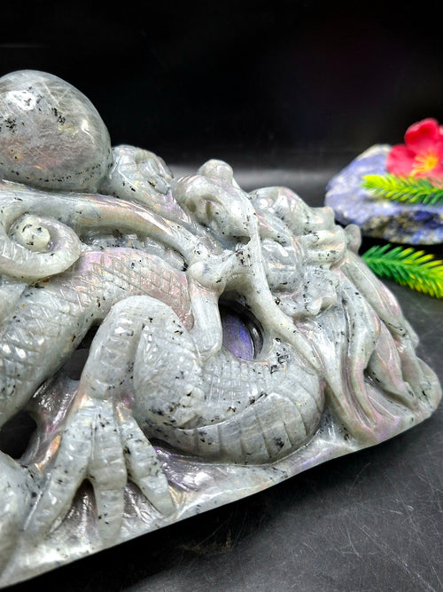 Orange Labradorite Dragon Figurine – Handcrafted 6 Inch Carving, Ideal for Special Occasions, Housewarming Gifts, and Enhancing Positive Energy in Home or Office