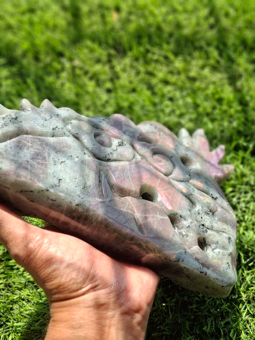 Orange Labradorite Dragon Figurine – Handcrafted 6 Inch Carving, Ideal for Special Occasions, Housewarming Gifts, and Enhancing Positive Energy in Home or Office