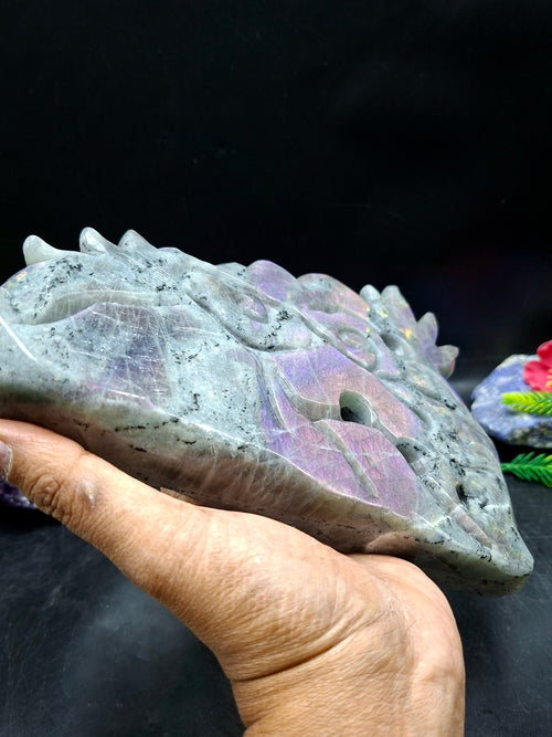 Orange Labradorite Dragon Figurine – Handcrafted 6 Inch Carving, Ideal for Special Occasions, Housewarming Gifts, and Enhancing Positive Energy in Home or Office