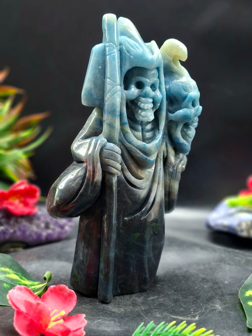 Trolleite Stone Grim Reaper Carving – Powerful Symbol of Transformation, Future Prediction & Spiritual Healing, Handcrafted Gemstone Art Piece