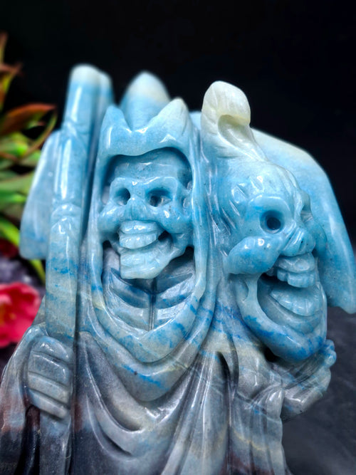 Trolleite Stone Grim Reaper Carving – Powerful Symbol of Transformation, Future Prediction & Spiritual Healing, Handcrafted Gemstone Art Piece