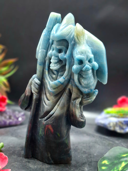 Trolleite Stone Grim Reaper Carving – Powerful Symbol of Transformation, Future Prediction & Spiritual Healing, Handcrafted Gemstone Art Piece