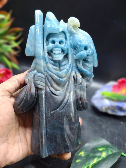 Trolleite Stone Grim Reaper Carving – Powerful Symbol of Transformation, Future Prediction & Spiritual Healing, Handcrafted Gemstone Art Piece
