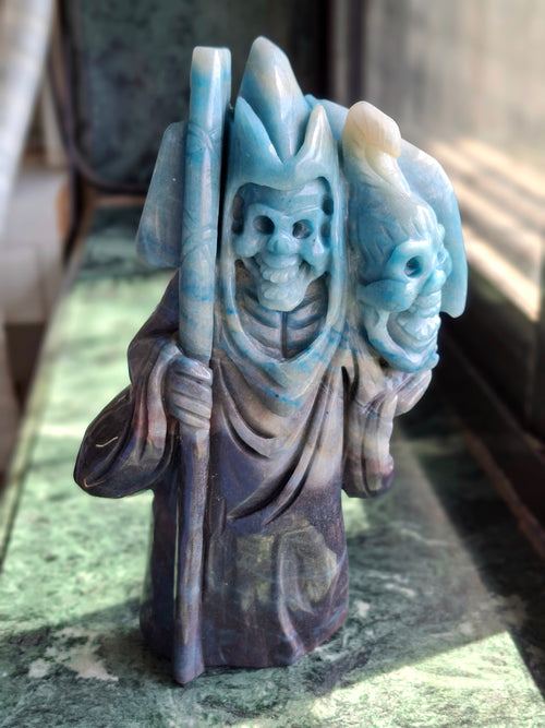 Trolleite Stone Grim Reaper Carving – Powerful Symbol of Transformation, Future Prediction & Spiritual Healing, Handcrafted Gemstone Art Piece