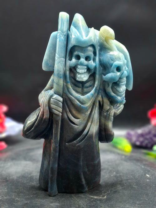 Trolleite Stone Grim Reaper Carving – Powerful Symbol of Transformation, Future Prediction & Spiritual Healing, Handcrafted Gemstone Art Piece