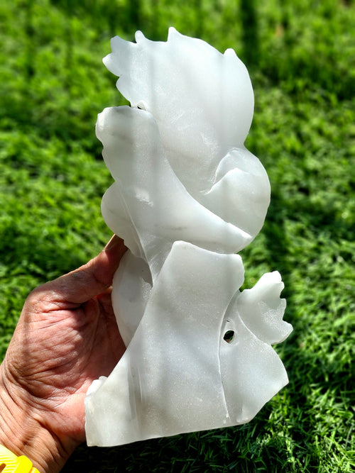 White Angelite Dragon Carving – Handcrafted Crystal Sculpture for Home Decor & Good Fortune | Reiki/Chakra/Healing/Energy | Gift