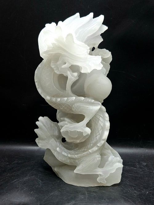 White Angelite Dragon Carving – Handcrafted Crystal Sculpture for Home Decor & Good Fortune | Reiki/Chakra/Healing/Energy | Gift