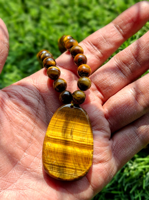 Tiger Eye Manjushri Chinese Goddess Pendant with 8 mm Tiger Eye Faceted Bead Mala for Divine Energy & Spiritual Growth | Birthday Gift | Weight 81 gms