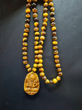 Tiger Eye Manjushri Chinese Goddess Pendant with 8 mm Tiger Eye Faceted Bead Mala for Divine Energy & Spiritual Growth | Birthday Gift | Weight 81 gms