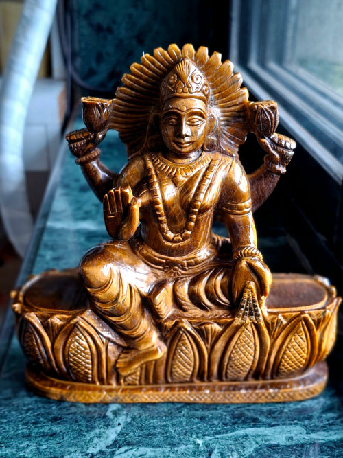 Goddess Lakshmi Carving in Tiger Eye Gemstone: A Symbol of Prosperity, Positivity, and Divine Energy | Divine Prosperity | Crystal carvings for home decor - Shwasam