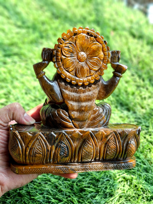 Goddess Lakshmi Carving in Tiger Eye Gemstone: A Symbol of Prosperity, Positivity, and Divine Energy | Divine Prosperity | Crystal carvings for home decor - Shwasam