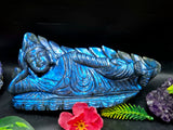 Labradorite Parinirvana Buddha Carving with Blue Flash – Spiritual Home Decor & Healing Stone - Shwasam