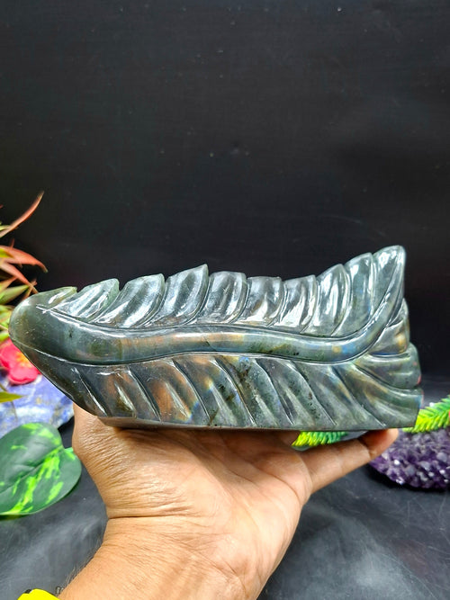 Labradorite Parinirvana Buddha Carving with Blue Flash – Spiritual Home Decor & Healing Stone - Shwasam