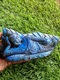 Labradorite Parinirvana Buddha Carving with Blue Flash – Spiritual Home Decor & Healing Stone - Shwasam