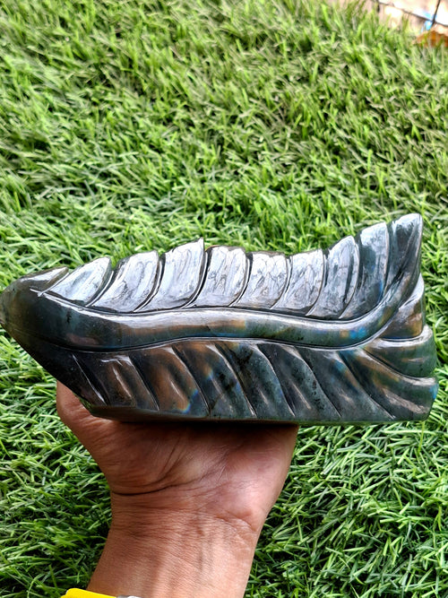 Labradorite Parinirvana Buddha Carving with Blue Flash – Spiritual Home Decor & Healing Stone - Shwasam